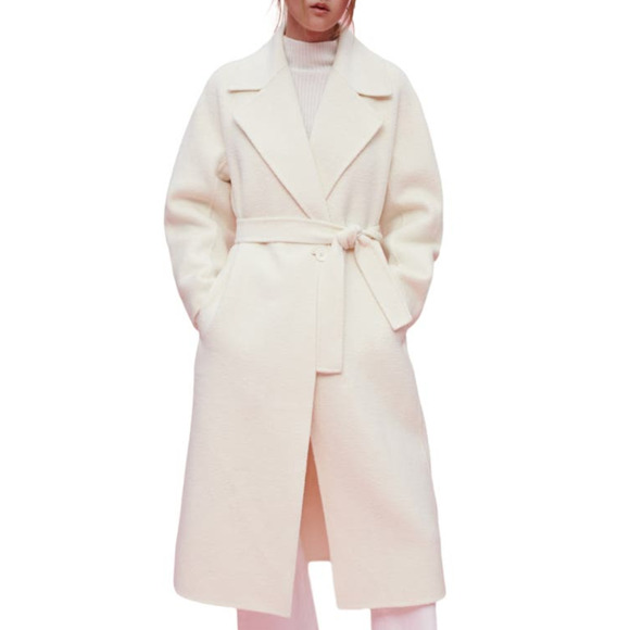 Maje Women Gwendal Belted Wool Blend Coat Ecru Size 38/M